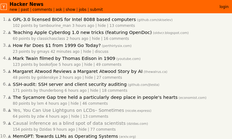 The homepage of HackerNews.